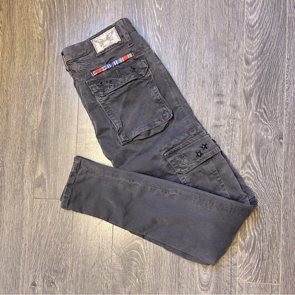 Women's Dark Gray Robins  Cargo Jeans with Star Embroidery